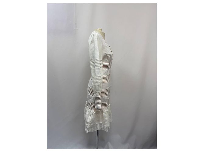 Zimmermann Mini-Kleid aus weißem Leinen mit Häkelbesatz Roh - Ansicht 10