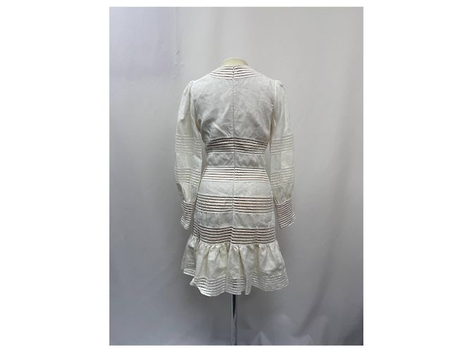 Zimmermann Mini-Kleid aus weißem Leinen mit Häkelbesatz Roh - Ansicht 11