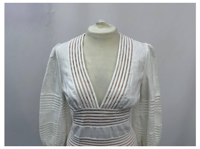 Zimmermann Mini-Kleid aus weißem Leinen mit Häkelbesatz Roh - Ansicht 12