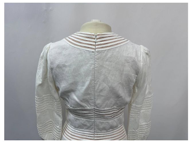 Zimmermann Mini-Kleid aus weißem Leinen mit Häkelbesatz Roh - Ansicht 13
