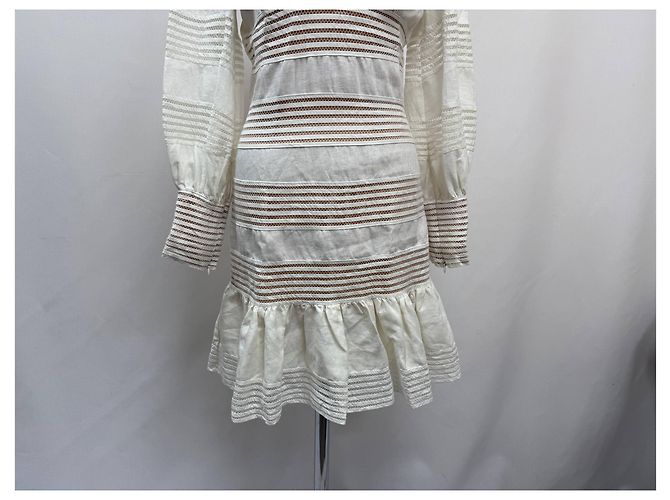 Zimmermann Mini-Kleid aus weißem Leinen mit Häkelbesatz Roh - Ansicht 14