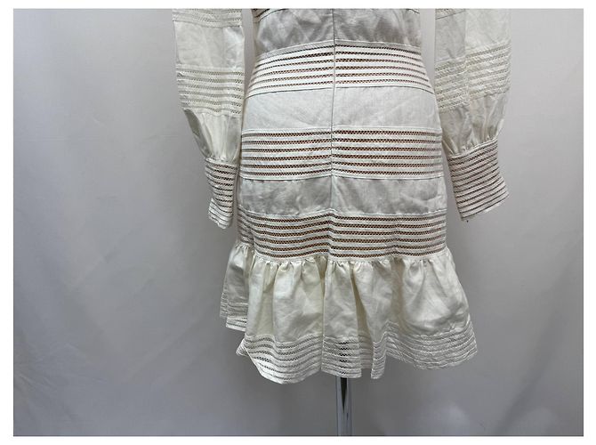 Zimmermann Mini-Kleid aus weißem Leinen mit Häkelbesatz Roh - Ansicht 15