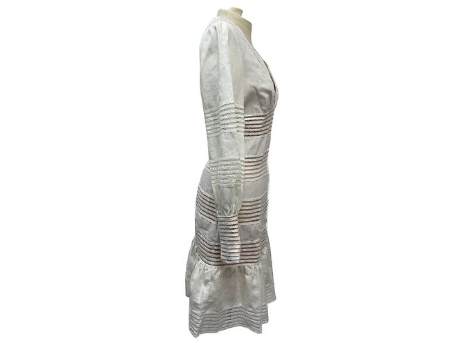 Zimmermann Mini-Kleid aus weißem Leinen mit Häkelbesatz Roh - Ansicht 2