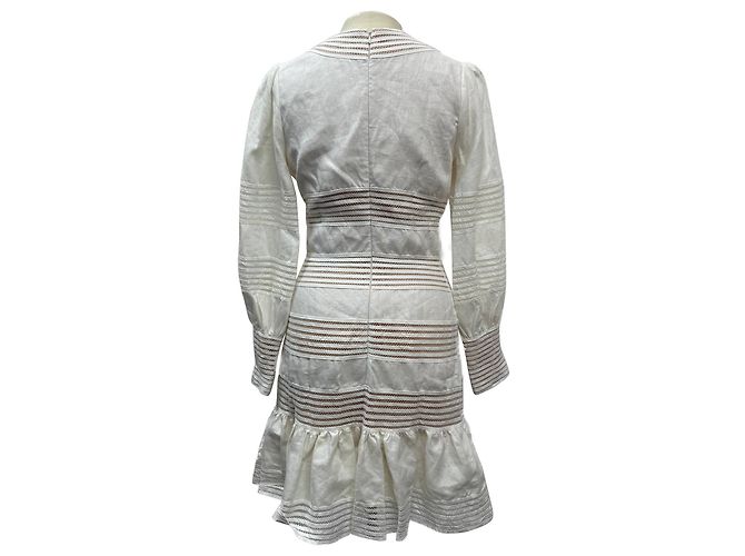Zimmermann Mini-Kleid aus weißem Leinen mit Häkelbesatz Roh - Ansicht 3