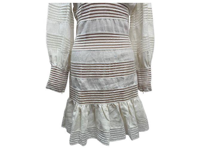 Zimmermann Mini-Kleid aus weißem Leinen mit Häkelbesatz Roh - Ansicht 6