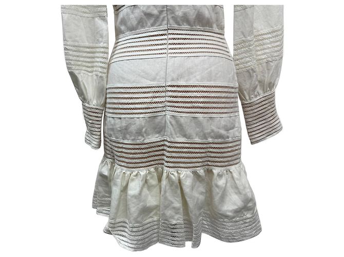 Zimmermann Mini-Kleid aus weißem Leinen mit Häkelbesatz Roh - Ansicht 7