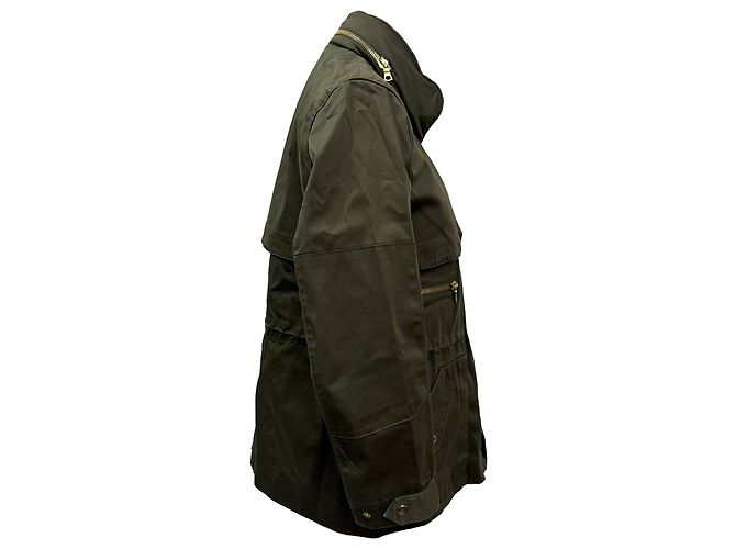 Chaqueta con cremallera Sandro Paris Rain en algodón verde oliva - vista 2