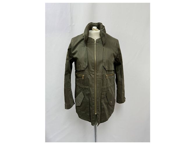 Chaqueta con cremallera Sandro Paris Rain en algodón verde oliva - vista 6