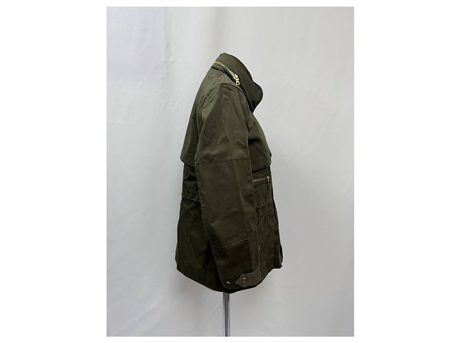 Chaqueta con cremallera Sandro Paris Rain en algodón verde oliva - vista 7