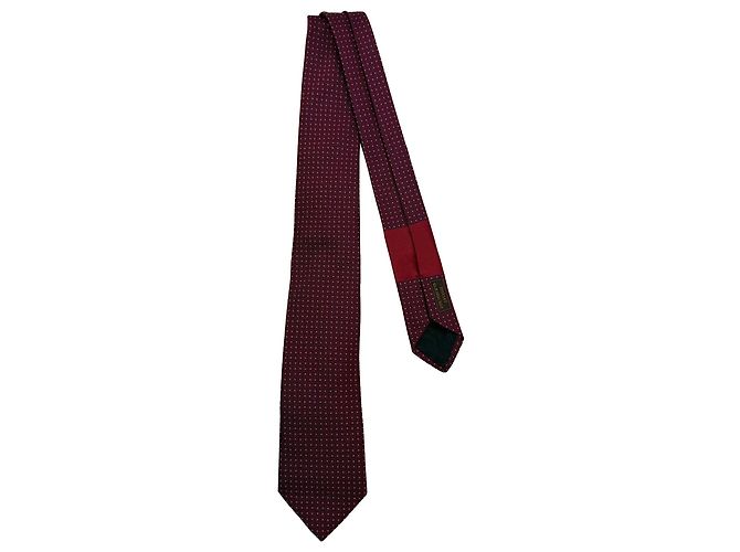 Cravate à pois Hermès en soie bordeaux Rouge - vue 3