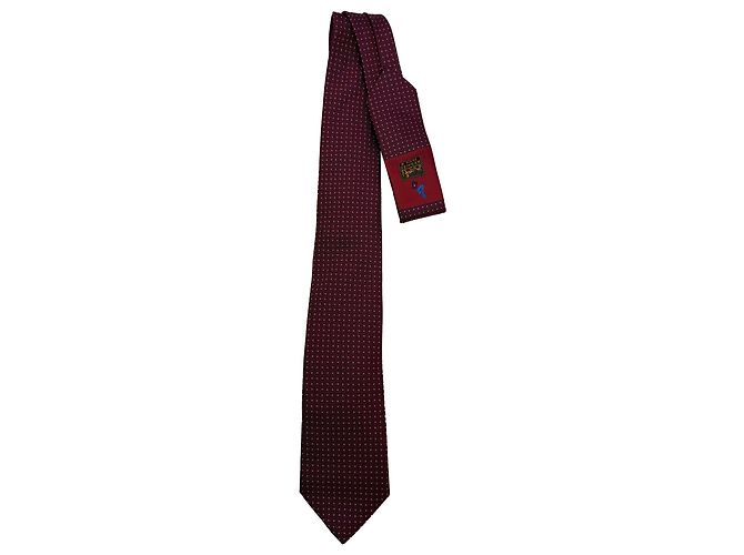 Cravate à pois Hermès en soie bordeaux Rouge - vue 4