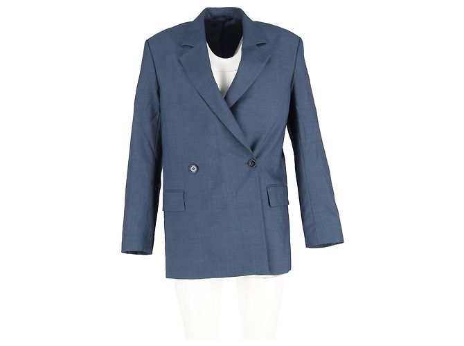 Acne Studios Jamalik Double-Breasted Blazer in Navy Blue Polyester - view 4
