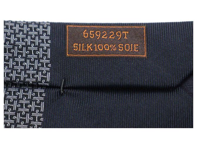 Corbata Logo Puzzle de Seda Hermès Azul Marino - vista 10