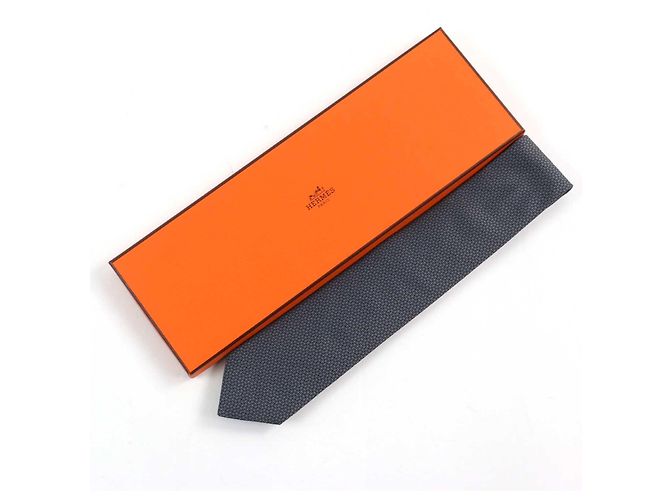 Corbata Logo Puzzle de Seda Hermès Azul Marino - vista 2