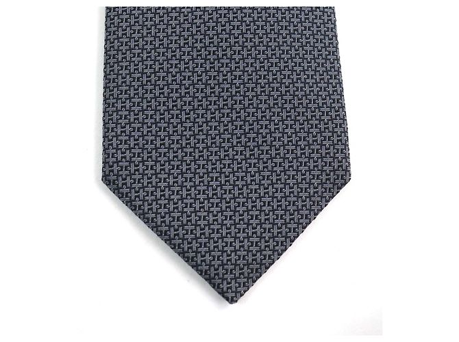Corbata Logo Puzzle de Seda Hermès Azul Marino - vista 5