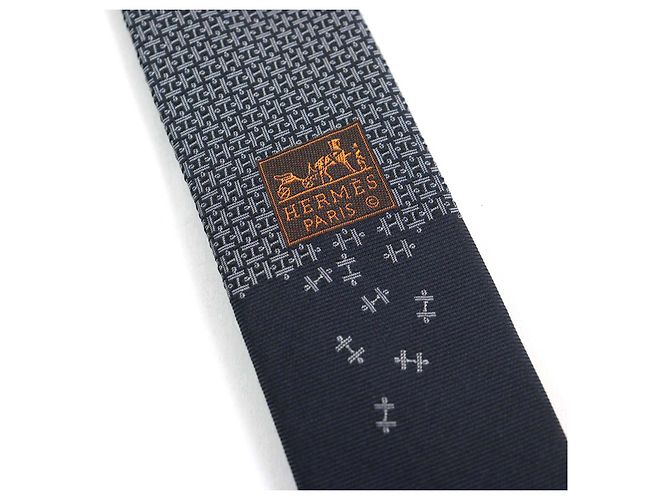 Corbata Logo Puzzle de Seda Hermès Azul Marino - vista 7