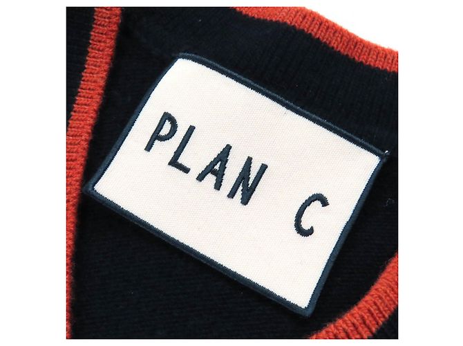 Autre Marque Plan C Rombo Intarsia Lana Cachemira Cuello en V Tejido Negro Blanco Azul Naranja - vista 4