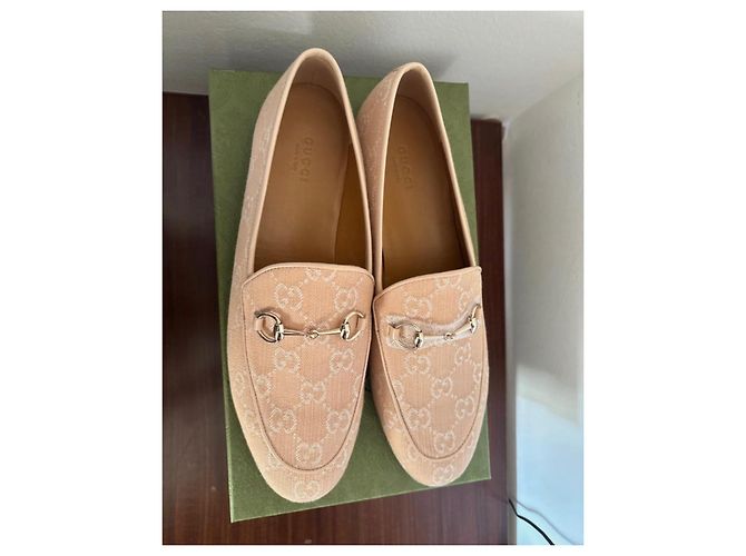 Mocassini Gucci Beige Corallo Pesca in Tela - vista 2