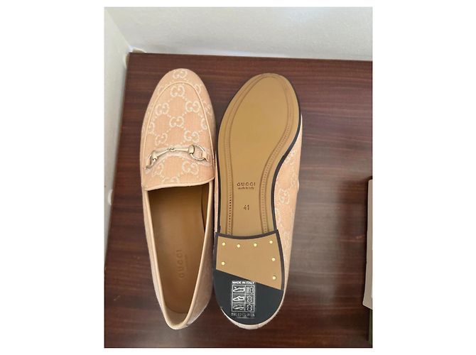 Mocassini Gucci Beige Corallo Pesca in Tela - vista 4