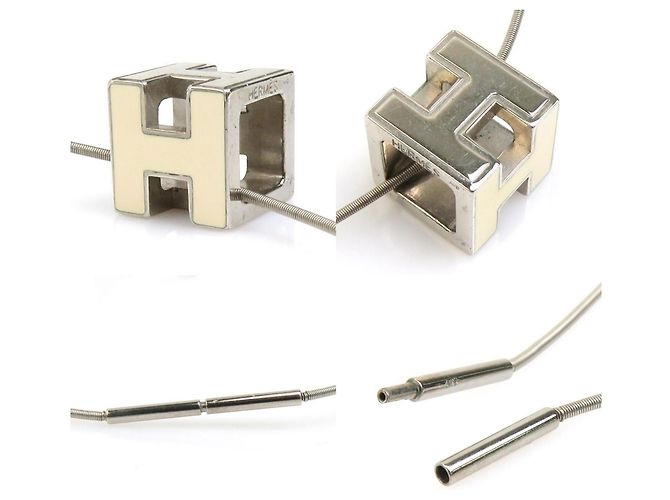 Hermès H Cube Cage d'Ash Halskette Silber Aus weiß - Ansicht 4