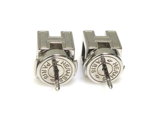 Hermès HERMES Ohrringe Cage aus H Metall Emaille Silber Off-White Aus weiß - Ansicht 4