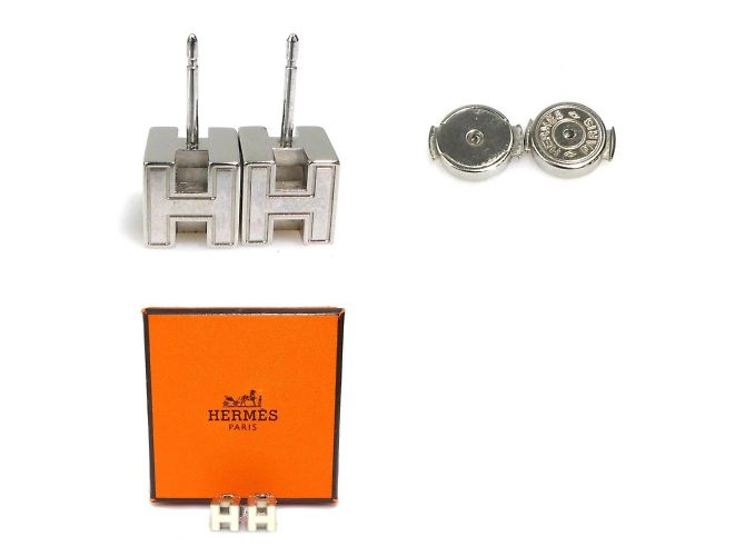 Hermès HERMES Ohrringe Cage aus H Metall Emaille Silber Off-White Aus weiß - Ansicht 5
