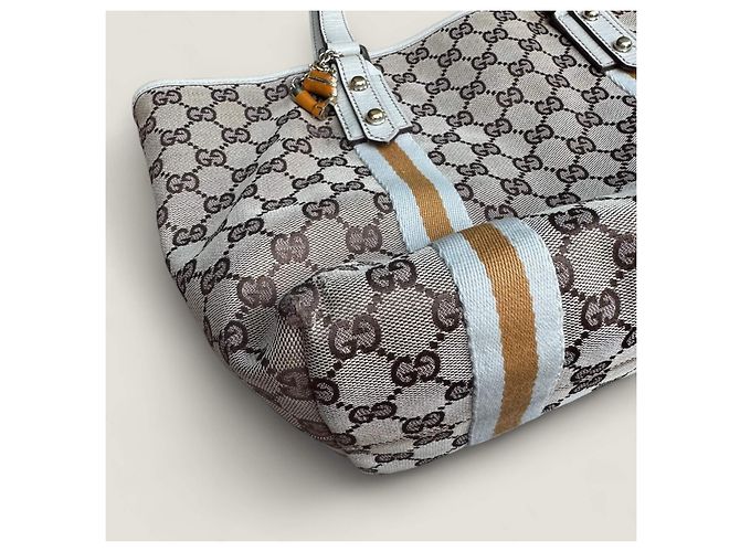 Borsa Gucci Sherry tote GG in tela beige - vista 11