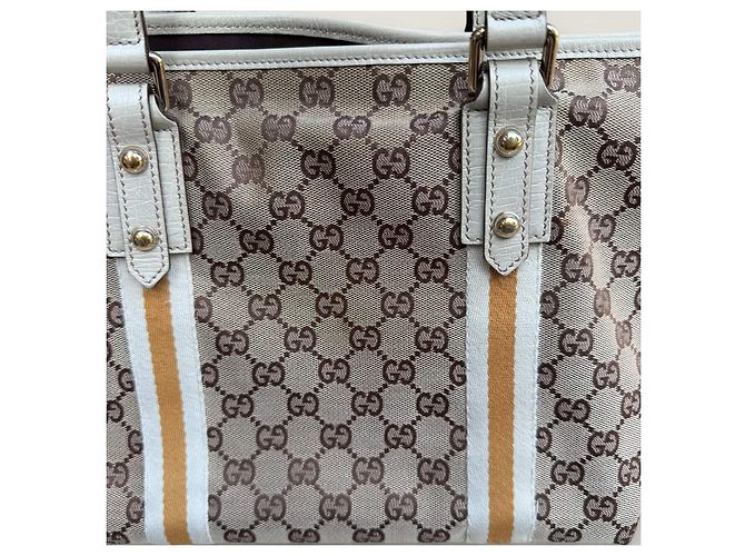 Borsa Gucci Sherry tote GG in tela beige - vista 13