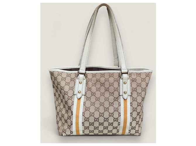 Borsa Gucci Sherry tote GG in tela beige - vista 2