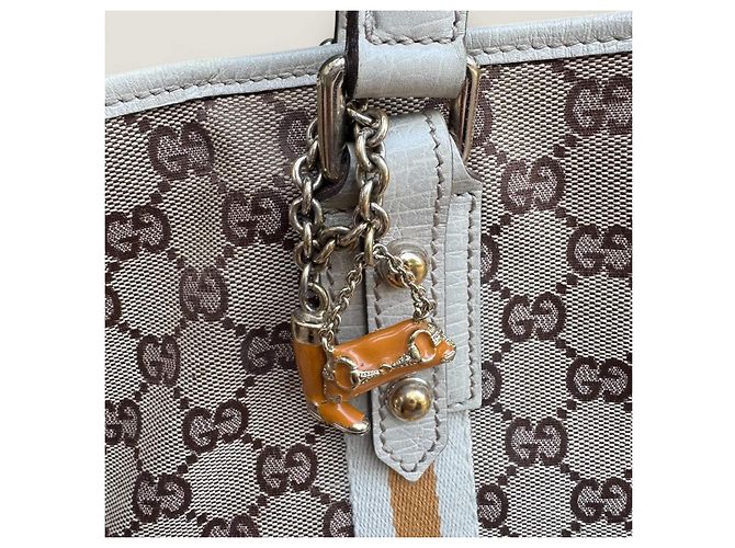 Borsa Gucci Sherry tote GG in tela beige - vista 3