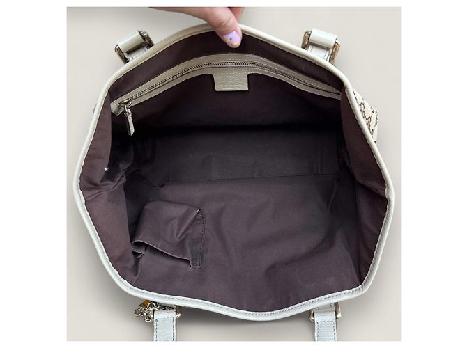 Borsa Gucci Sherry tote GG in tela beige - vista 4