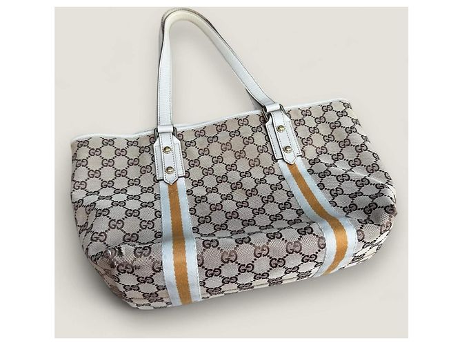 Borsa Gucci Sherry tote GG in tela beige - vista 7