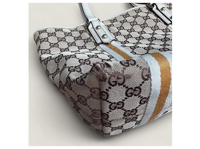 Borsa Gucci Sherry tote GG in tela beige - vista 8