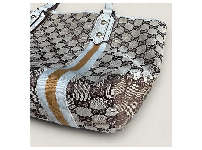 Borsa Gucci Sherry tote GG in tela beige - vista 9