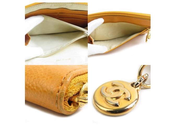 Cartera larga de piel de ternera granulada naranja Chanel - vista 4