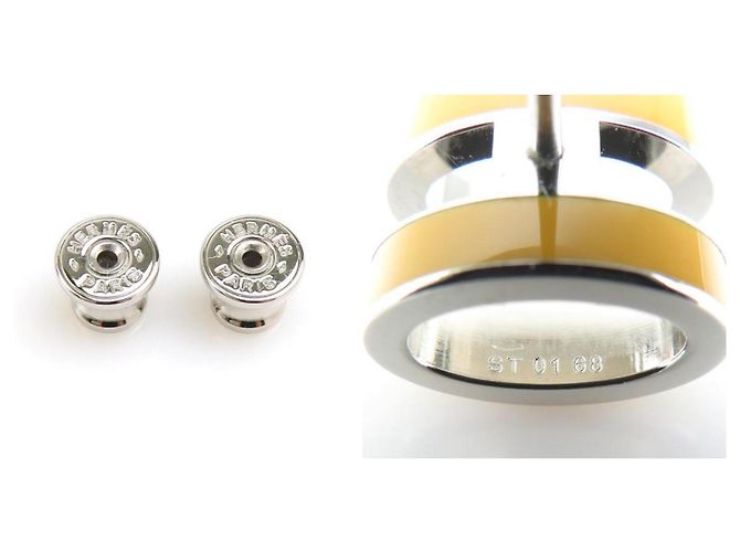 Hermès Hermes Mini Pop H Metall Emaille Ohrringe Silber Gelb - Ansicht 5