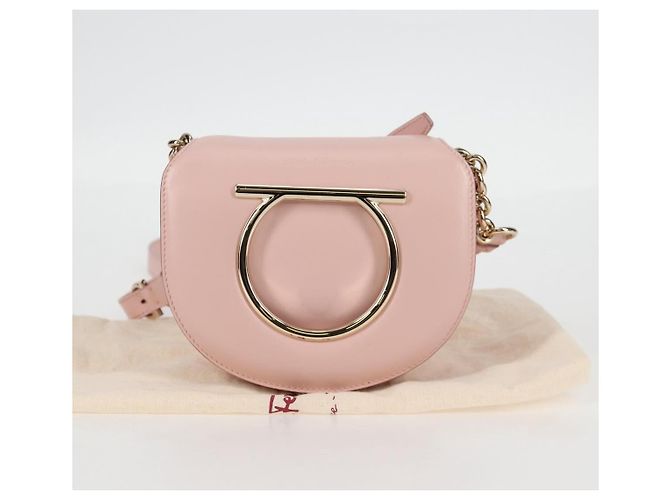 Borsa a Spalla Gancini in Pelle Rosa Dorato Salvatore Ferragamo Auth 127475M - vista 12