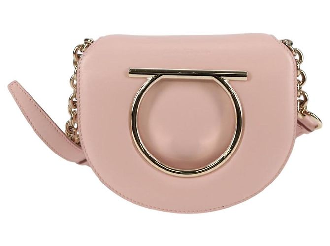 Borsa a Spalla Gancini in Pelle Rosa Dorato Salvatore Ferragamo Auth 127475M - vista 13