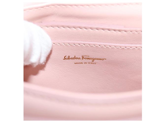 Borsa a Spalla Gancini in Pelle Rosa Dorato Salvatore Ferragamo Auth 127475M - vista 19