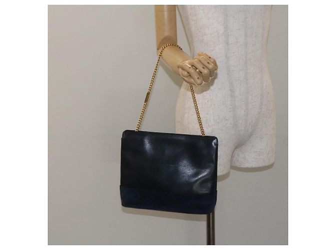 Borsa a spalla a catena Salvatore Ferragamo in pelle blu navy e oro Auth 125711 D'oro - vista 19