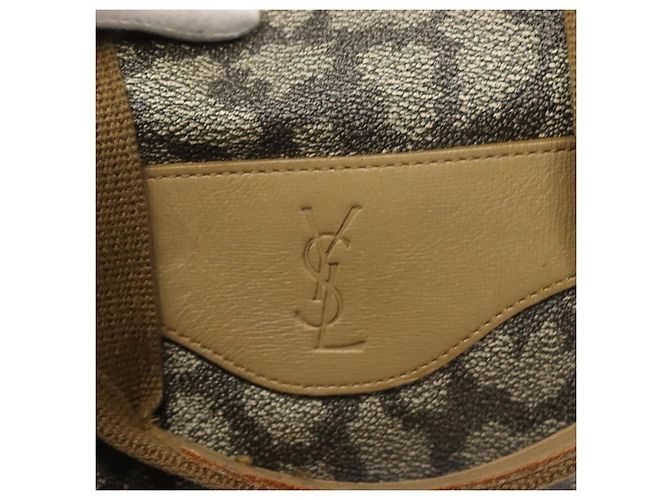 Borsa Boston SAINT LAURENT in tela PVC grigia Auth 121131 Marrone - vista 17