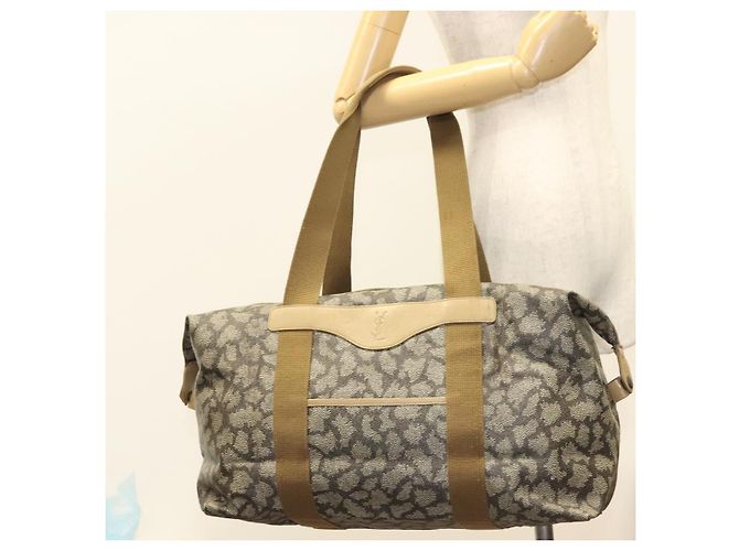 Borsa Boston SAINT LAURENT in tela PVC grigia Auth 121131 Marrone - vista 21
