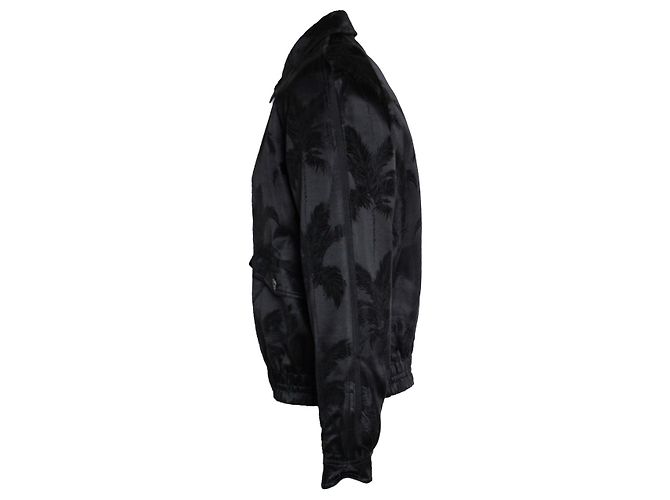 Saint Laurent, bomber de satén negro con estampado de palmera - vista 2