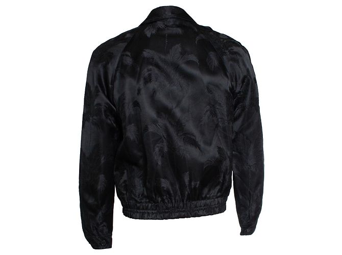 Saint Laurent, bomber de satén negro con estampado de palmera - vista 3
