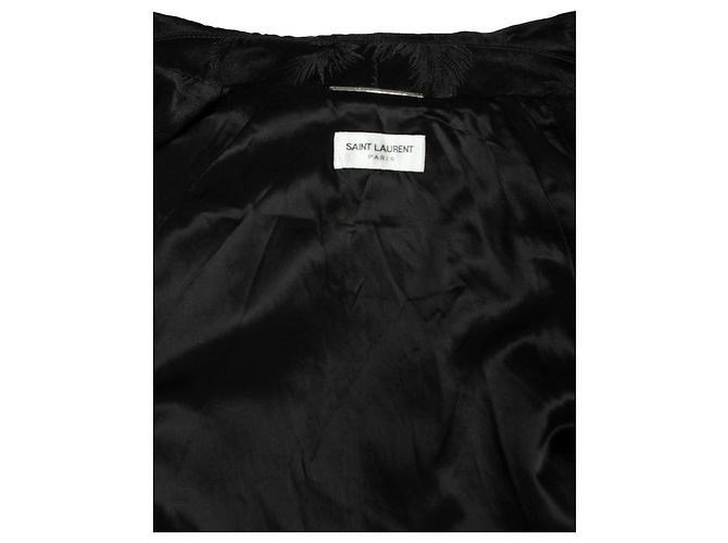 Saint Laurent, bomber de satén negro con estampado de palmera - vista 7