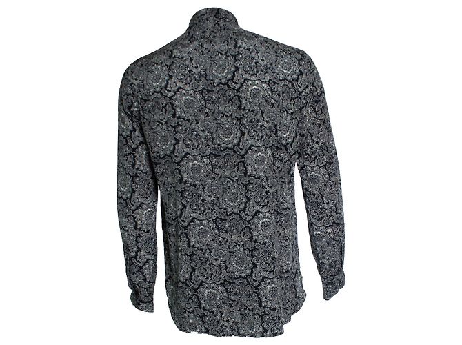 Camicia stampata paisley nera Saint Laurent 2018 Nero Bianco - vista 3