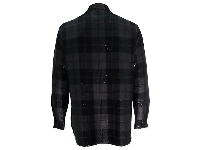 Saint Laurent, Camicia a paillettes a quadri 2018 Nero - vista 2