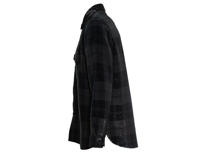 Saint Laurent, Camicia a paillettes a quadri 2018 Nero - vista 3