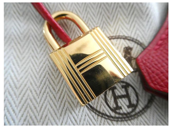 campana, cremallera y candado Hermès en acero dorado con bolsa de polvo para Kelly, Birkin Roja Gold hardware - vista 3