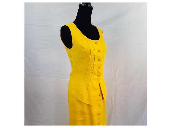 Kenzo Paris completo giallo in lino vintage 1990s - vista 10